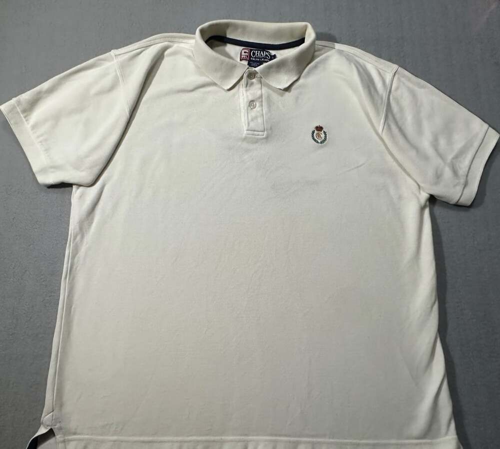 Chaps Ralph Lauren Vintage Men's White Crest Short Sleeve Polo Shirt Large in wh
